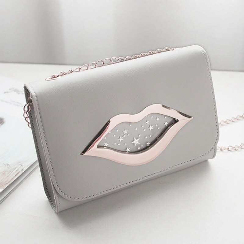 Stora läppar kvinnor axelväska glänsande stjärnor läderbyte handväska kvinnliga crossbody messenger kedjeväskor dam kvinnor väska