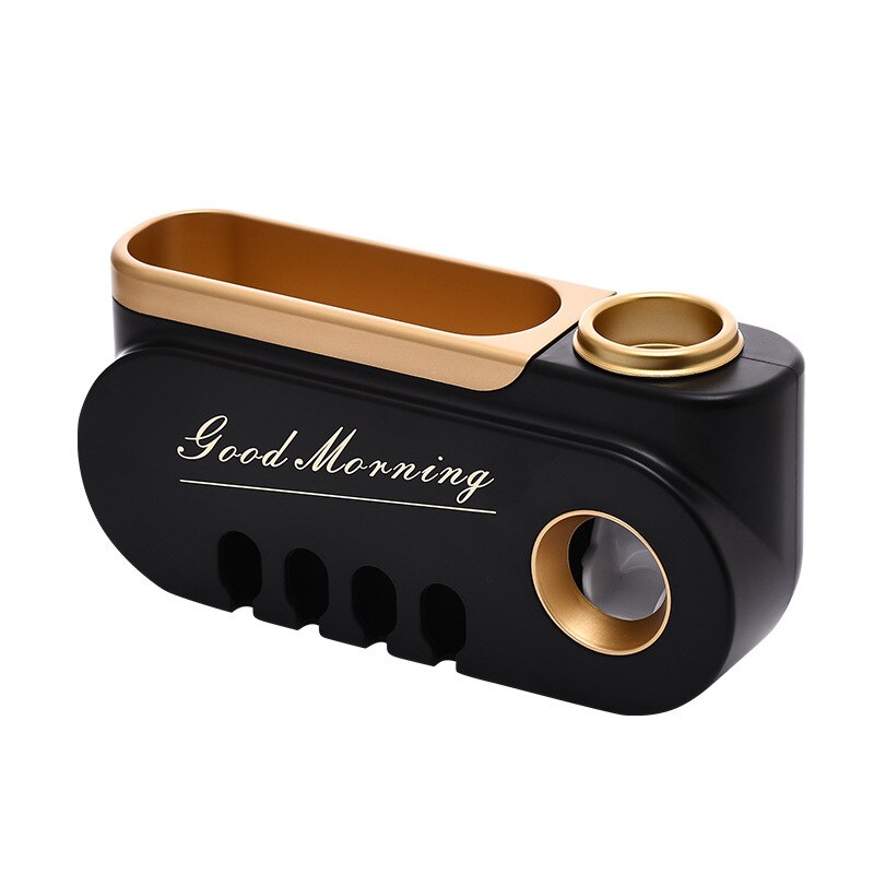 Soporte para cepillo de dientes multiusos, dispensador automático de pasta dental, estante de almacenamiento de maquillaje, juegos de accesorios de baño, artículos para el hogar: Black Gold