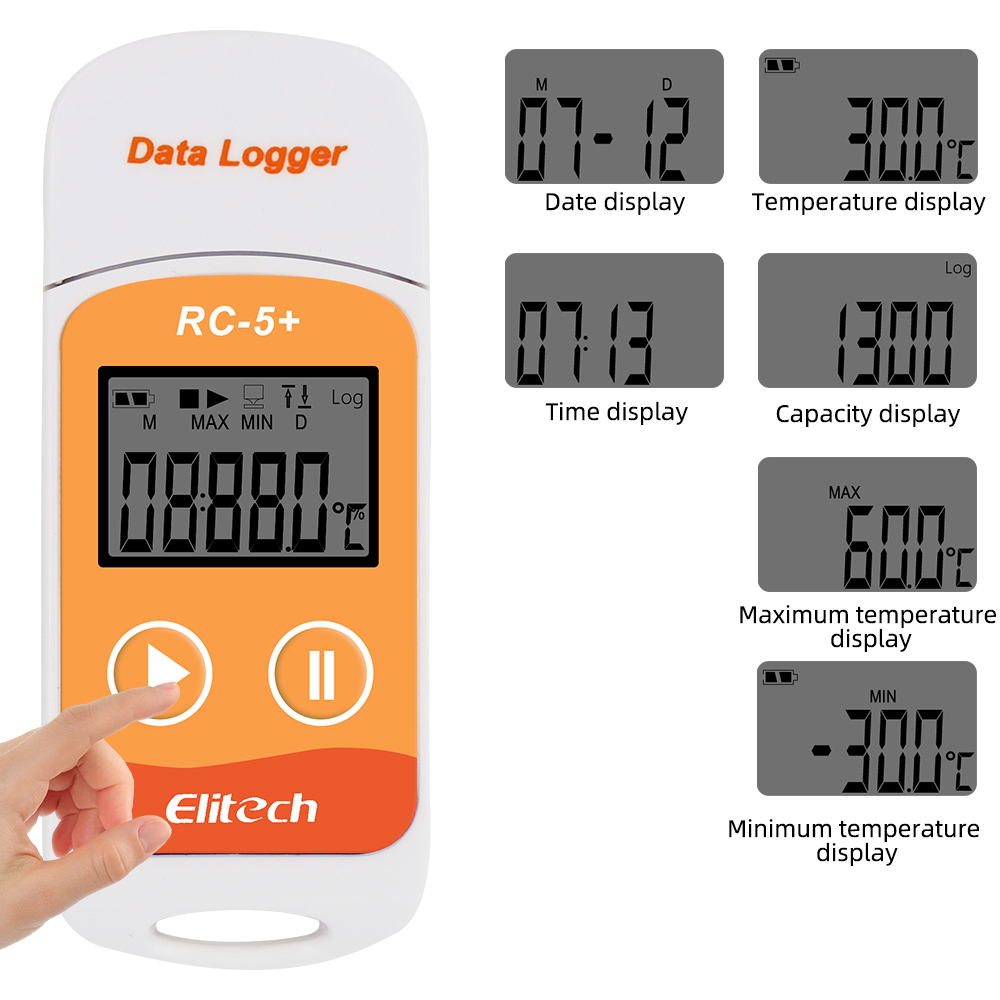 Elitech RC-5+ USB Data Logger - Genanvendelig PDF Temperatur Data Logger til Kølekæde