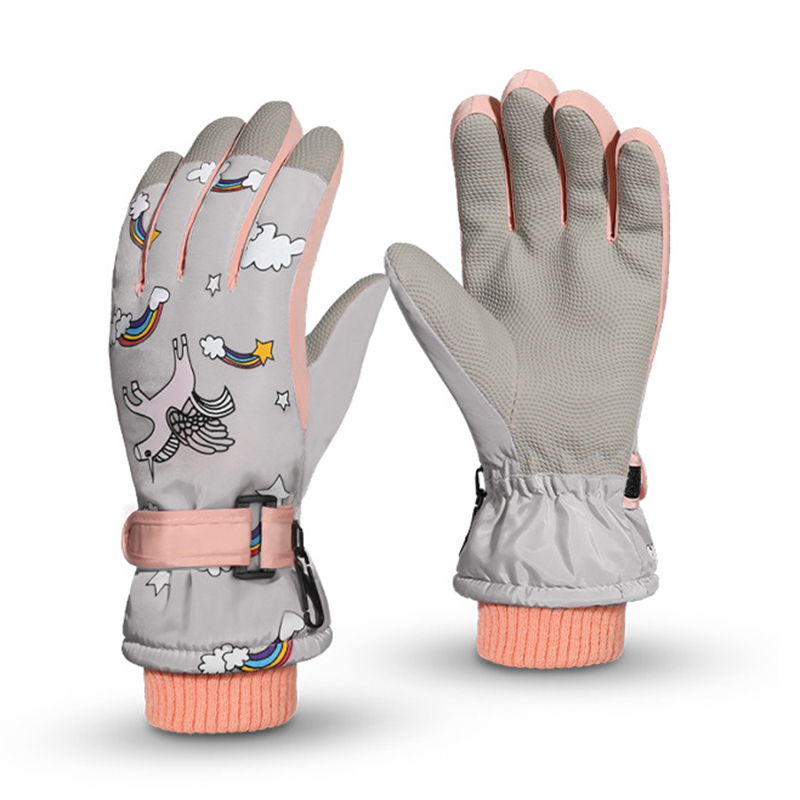 Guantes de esquí para niños, manoplas de invierno a prueba de viento, impermeables, gruesas, cálidas, antideslizantes, para ciclismo, escalada, al aire libre, manoplas cálidas de dibujos animados: grey unicorn3