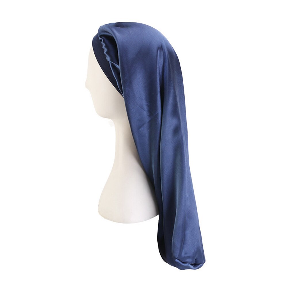 Elastische brede satijnen muts met lange haarlengte, slaapmuts, wikkelmuts, haarverzorgingsmuts voor dames, heren, unisex muts, muts: Marine