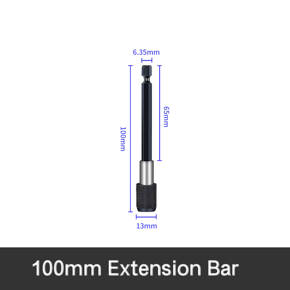Magnetic Extension Bit Set Extensions Quick Change 1/4" 6.35mm Hex Rod Shank Long Handle 60 75 100 150 mm: 100mm-black
