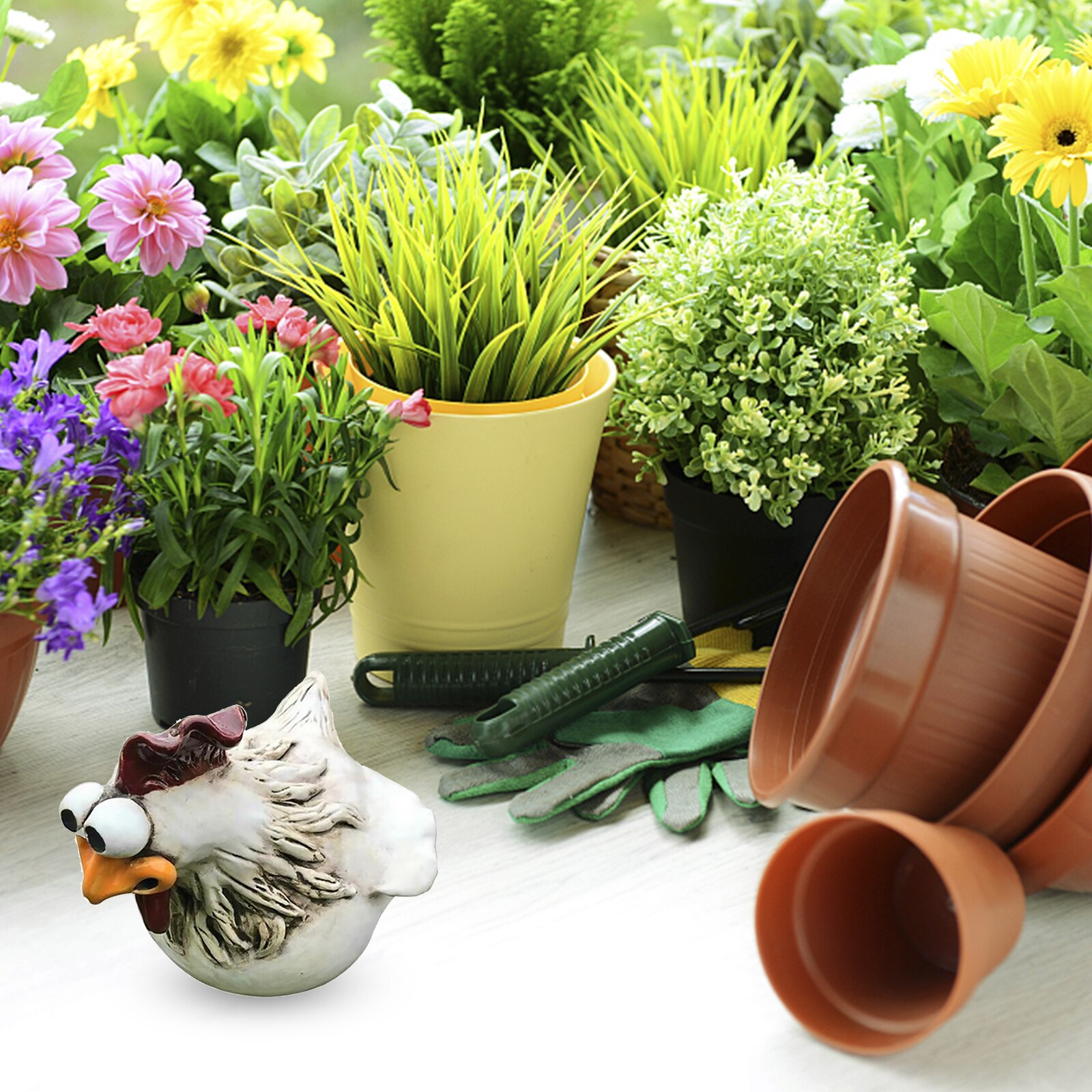 Chicken Fence Statues Farmhouse Big-Eyes Chicken Hen Resin Craft Chicken Hen Sculpture Outdoor Garden Farm Yard Art Home Decor