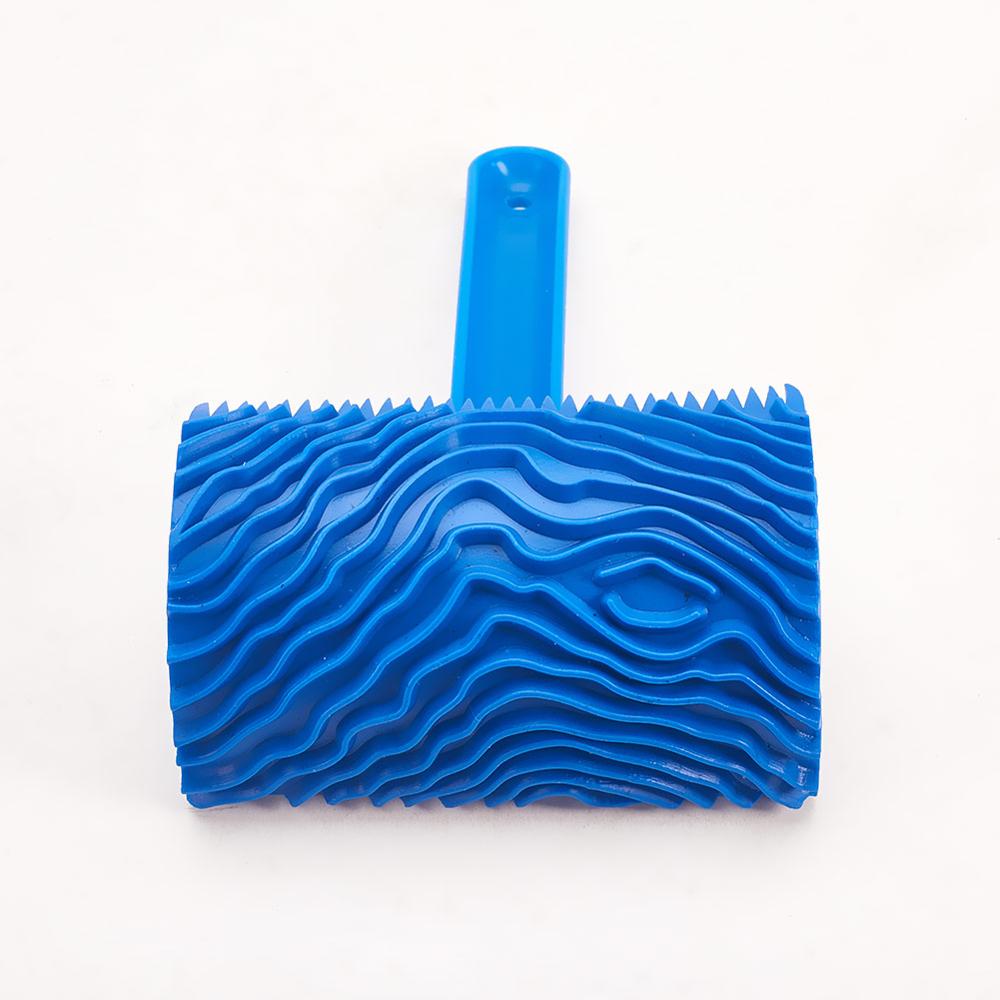 Blue Wood Grain Tool Wood/Plastic Handle Rubber Wood Grain Paint Roller DIY Pattern Stamp For Wall Painting Decoration 1pcs/2pcs