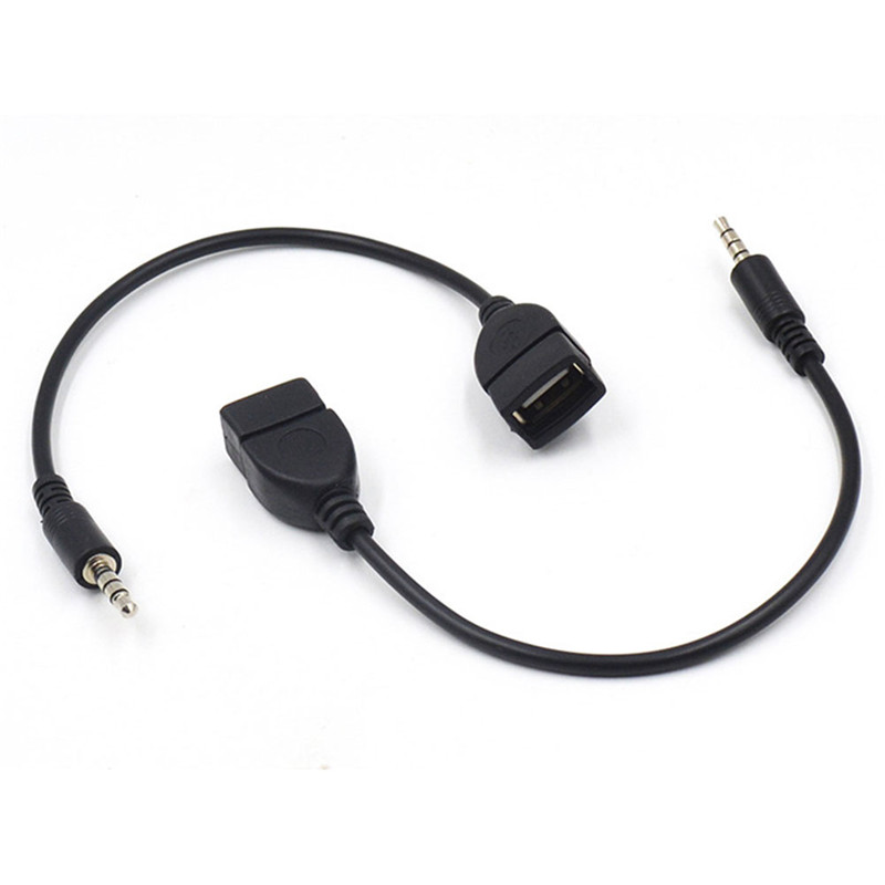 Zwart 3.5mm 20 cm Draagbare Universal Handig Male Audio AUX naar USB Type A Vrouwelijke OTG Converter Adapter Kabel voor Auto ONS #268463