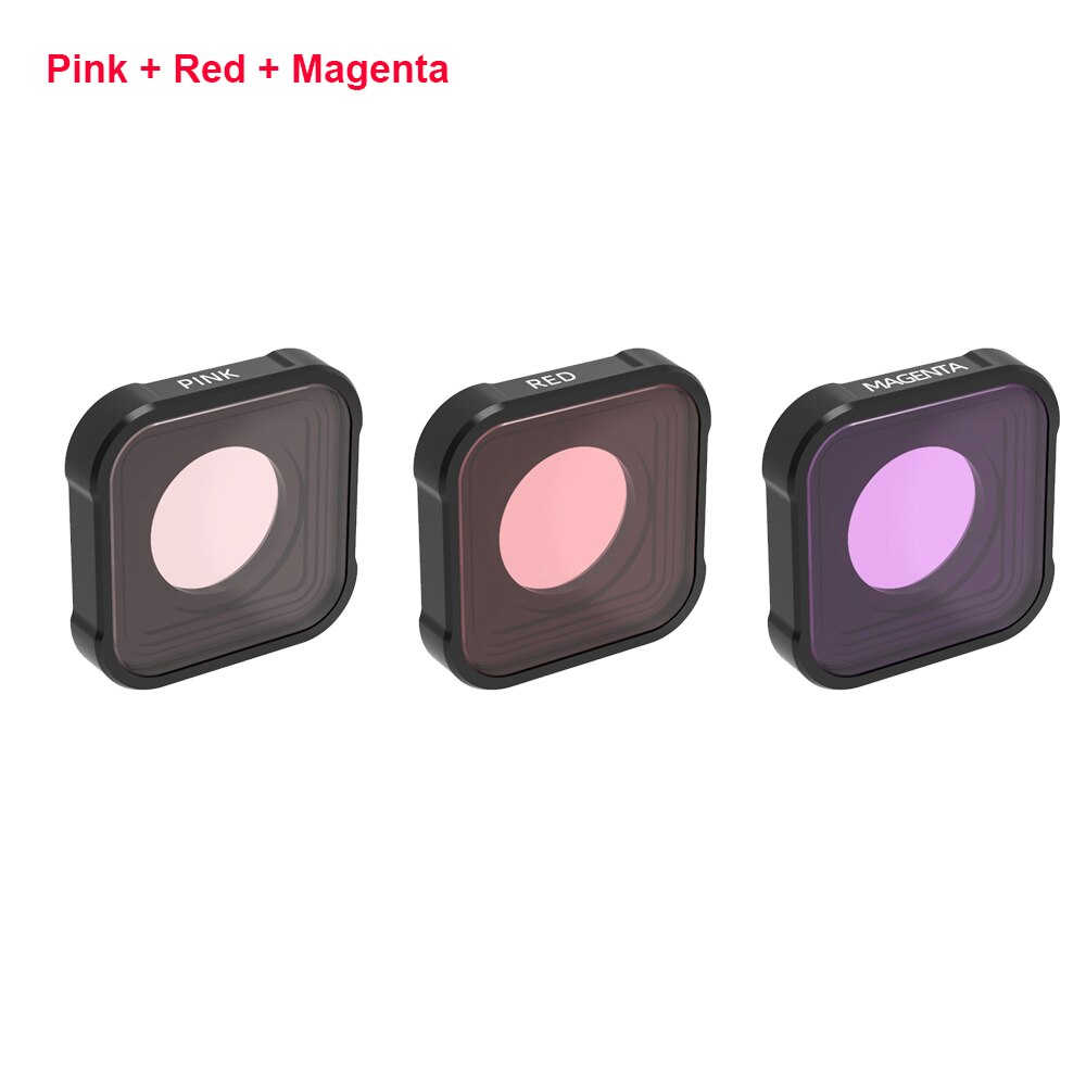 Gopro hero 9 filtros de lente de cor conjunto uv/cpl/nd4/8/16/32/64 filtros de lente para go pro hero 9 acessórios de câmera de ação preta: Pink Red Purple