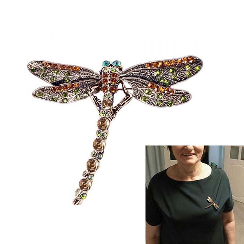Vintage Lovely Dragonfly Shinny Crystal bufanda solapa Pin broches Retro joyería accesorios broche para mujer