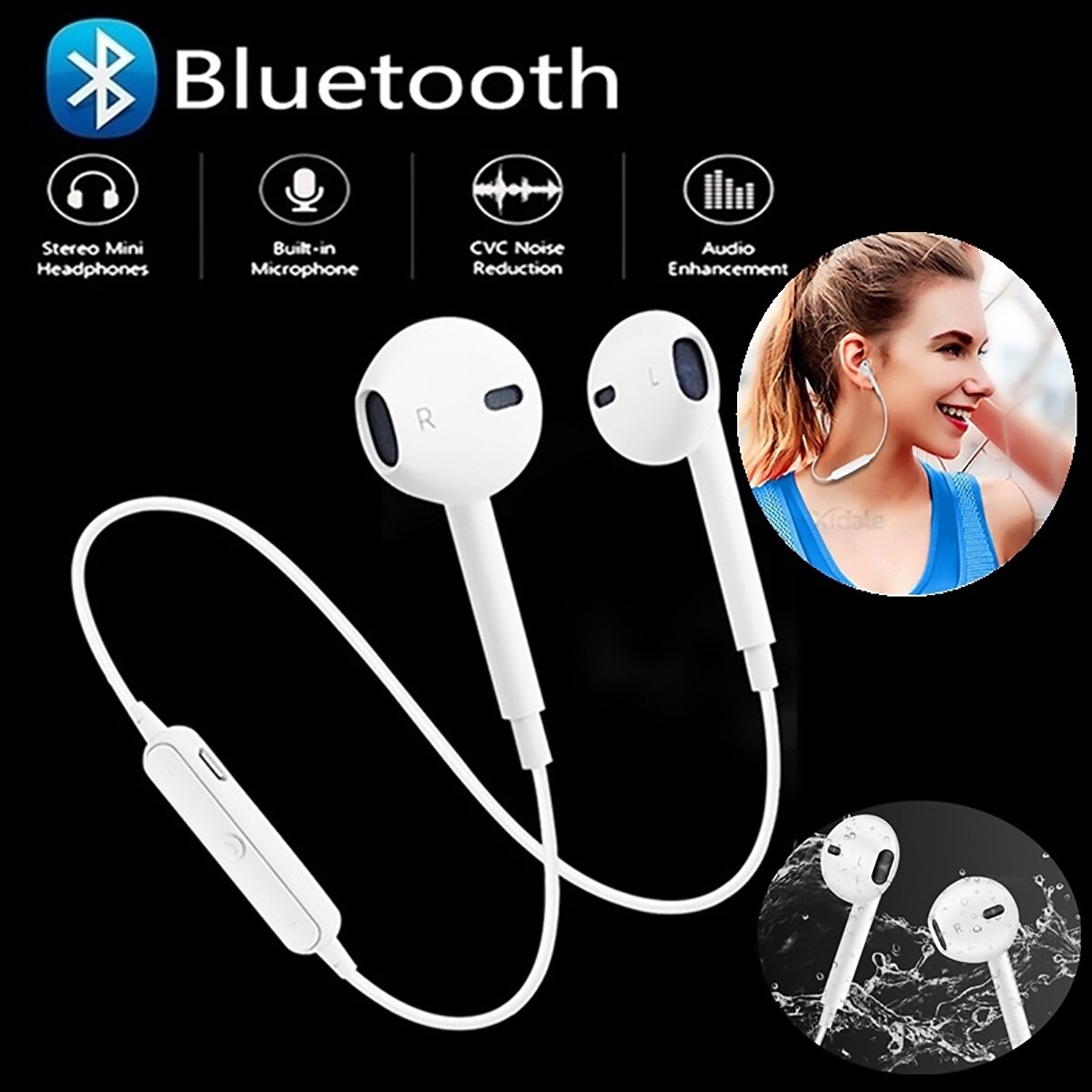 Trådløse bluetooth høretelefoner til iphone xs samsung 9 støjreducerende headset halsbånd life sport stereo in-ear med mikrofon