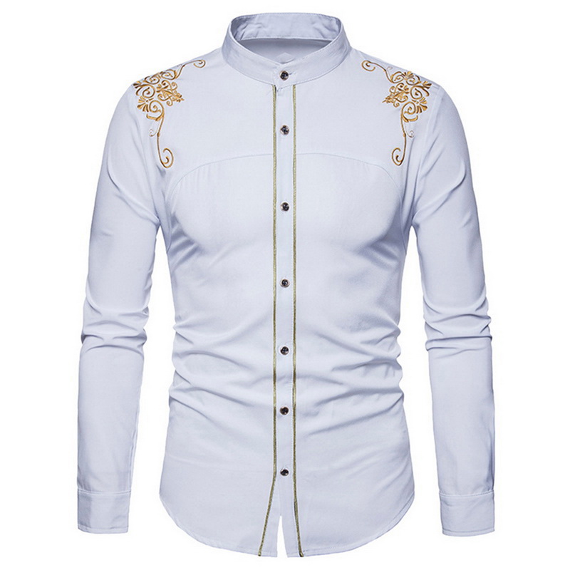 CYSINCOS hommes chemises formelles à manches longues Chemise hommes discothèque scène Chemise Homme brillant métallicl chemises de grande taille 2XL: A / S