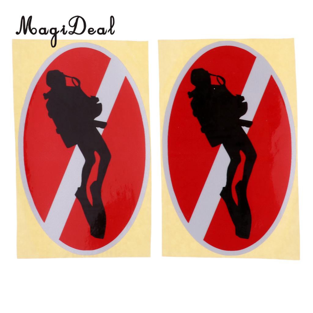 Pack 2 Large Reflective Skull, Diver Down, Fish Skeleton Sticker Decal for Scuba Diving, Snorkeling, Spearfishing, Freediving: Diver Down