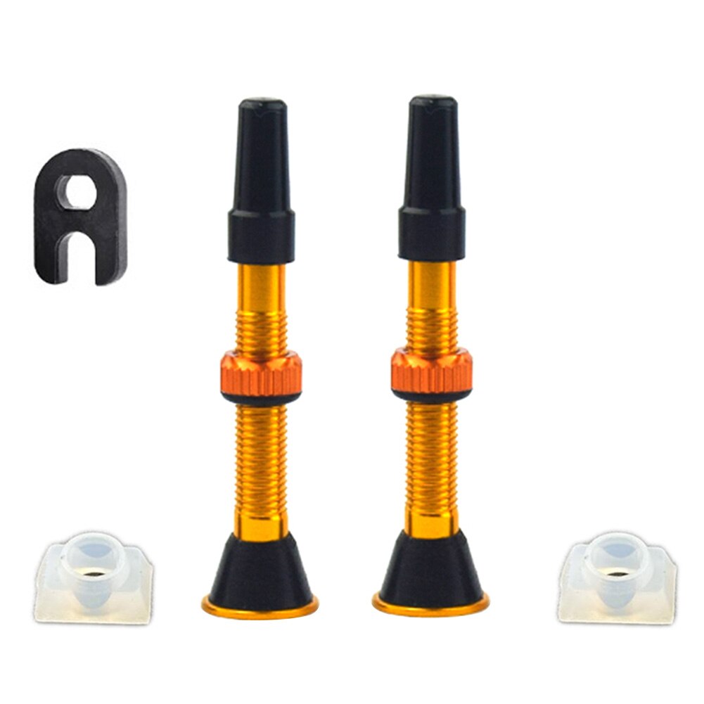 2x bicicleta de estrada sem câmara pneu presta válvula 60mm montanha haste liga alumínio + ferramenta para o ciclo ao ar livre ciclismo entretenimento: Gold B