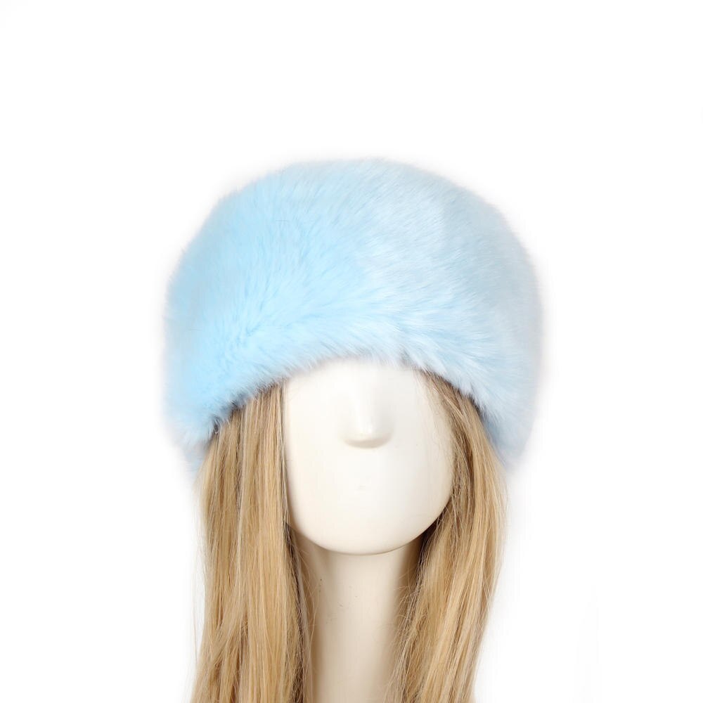 Women Ski Headband Hat Fluffy Winter Warm Ear Flap Faux Fur Cap Fluffy Warm Flap Cap Ear Headband Russian Style: Blue