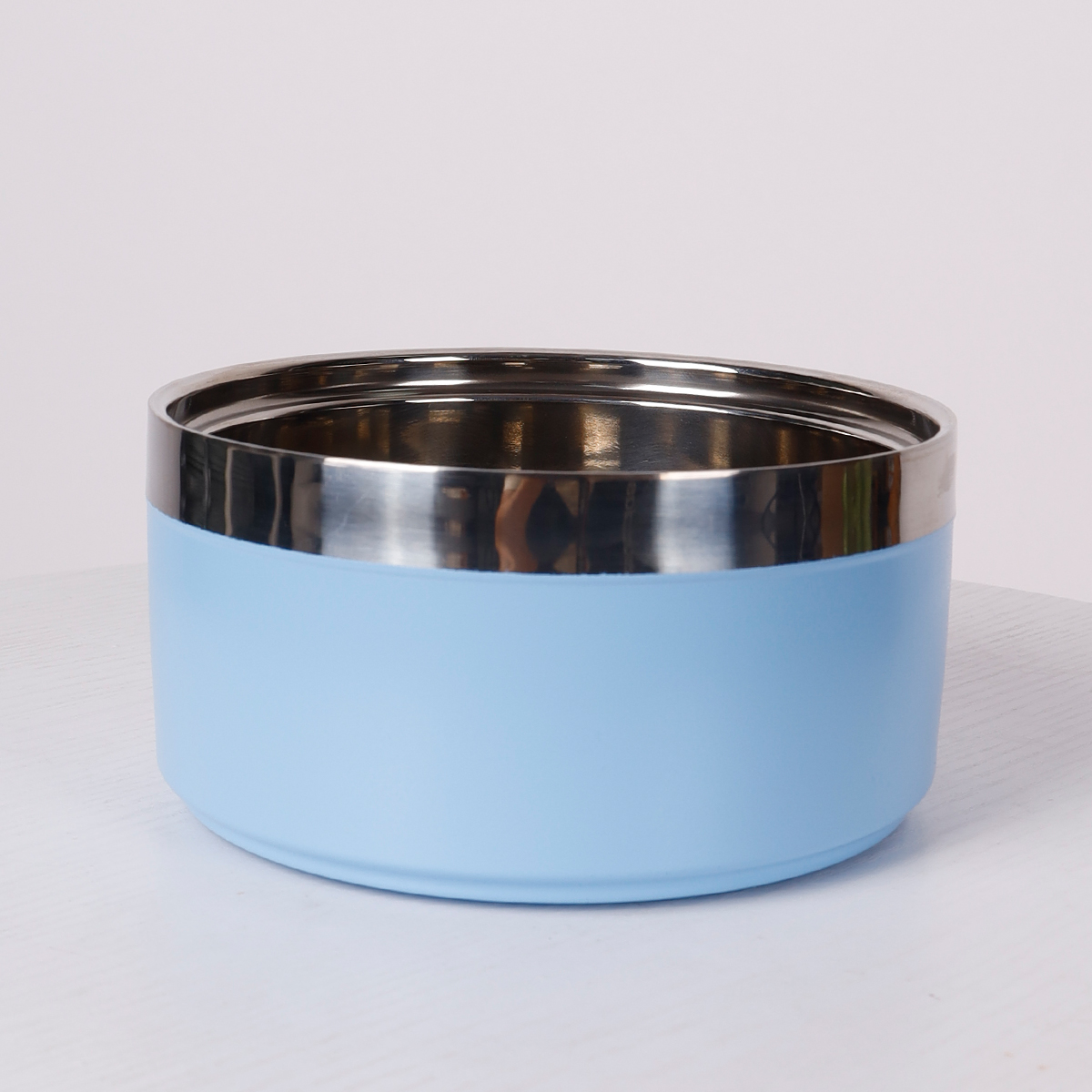 A circular stainless steel fashionable plain color anti slip pet cat bowl and dog bowl for indoor and outdoor use: S / Blue