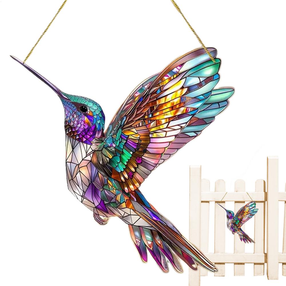 Acryl Vogelornament 2D Kolibrie Vogelhanger Binnen Buiten Gebruik Zonlicht Vangen Platte Kunst Vogelornament Voor Balkon Leven: Rood