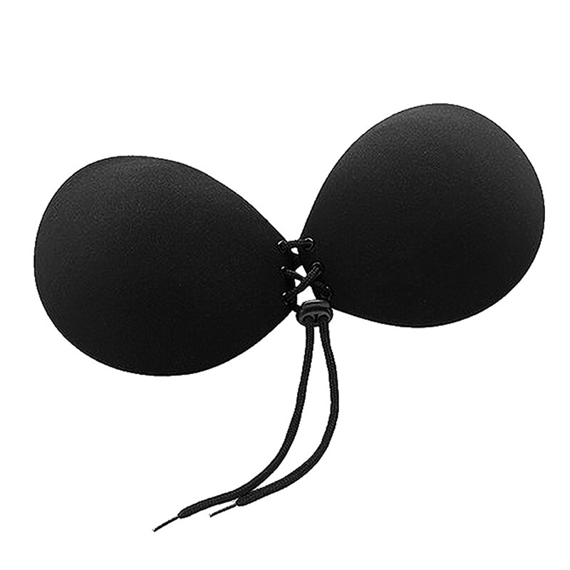 Varsbaby sexy strapless invisible seamless lingerie push up silicone underwear drawstring A B C D bras: black / B