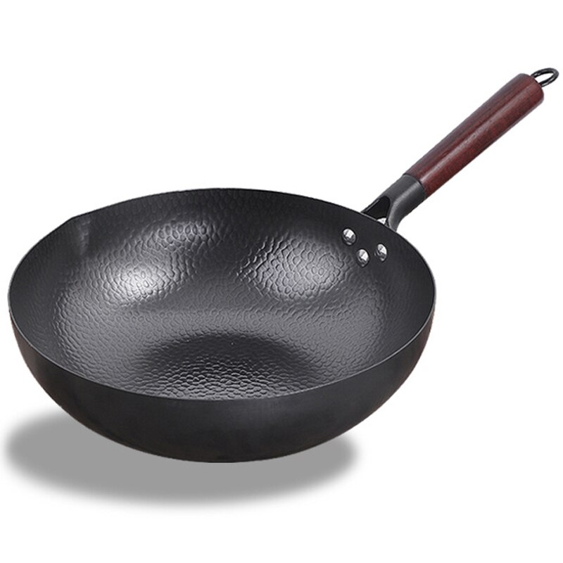 Wok de hierro chino tradicional, sartén antiadherente, martillado a mano, utensilios de cocina de Gas, 32cm