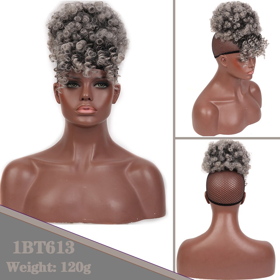 HOUYAN Women's African bun with bangs high temperature and fluffy synthetic ponytail clipped to the hair extension: 1BT613