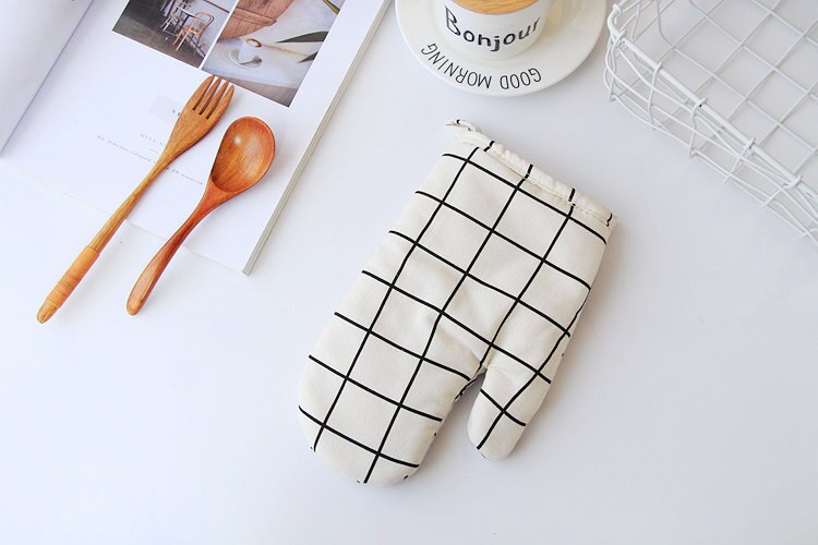 FOURETAW 1 Stück Nette Gelb Grau Baumwolle nordisch Küche Kochen mikrowelle handschuhe backen BBQ topflappen Backofen Handschuhe: K