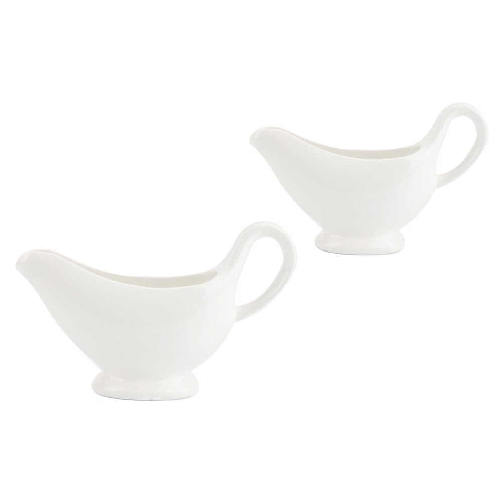 2Pcs Ceramic Serving Jugs Sauce Pitchers Steak Gravy Boats Restaurant Condiment Bowls: White 215X4CM