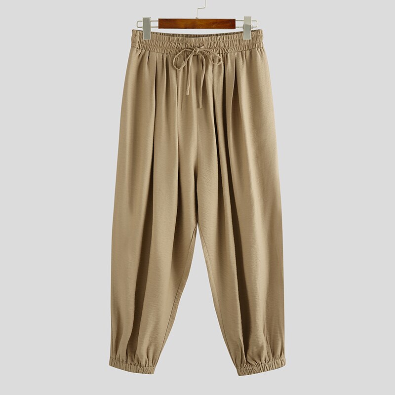 Herr retro hombre pantalones streetwear enfärgade byxor vintage joggingbyxor med dragsko herr lösa haremsbyxor plus storlek 7: M / Kaki
