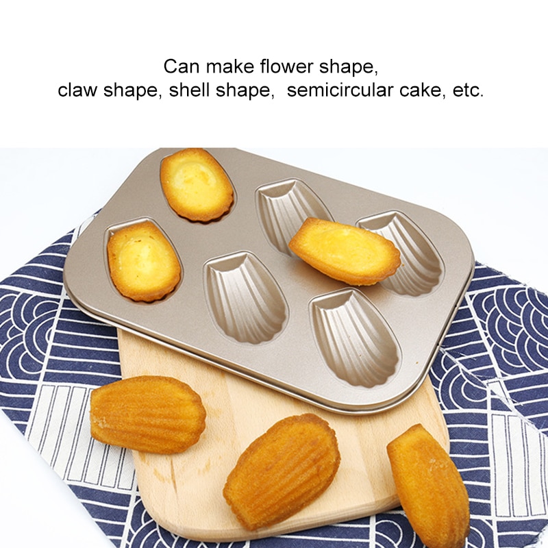 1pc Carbon Steel Madeleine Cookie Mold 6 Shell Silicone Cake Pan Tools Fondant Bakeware Cookie Biscuit Moulds Cake Tool
