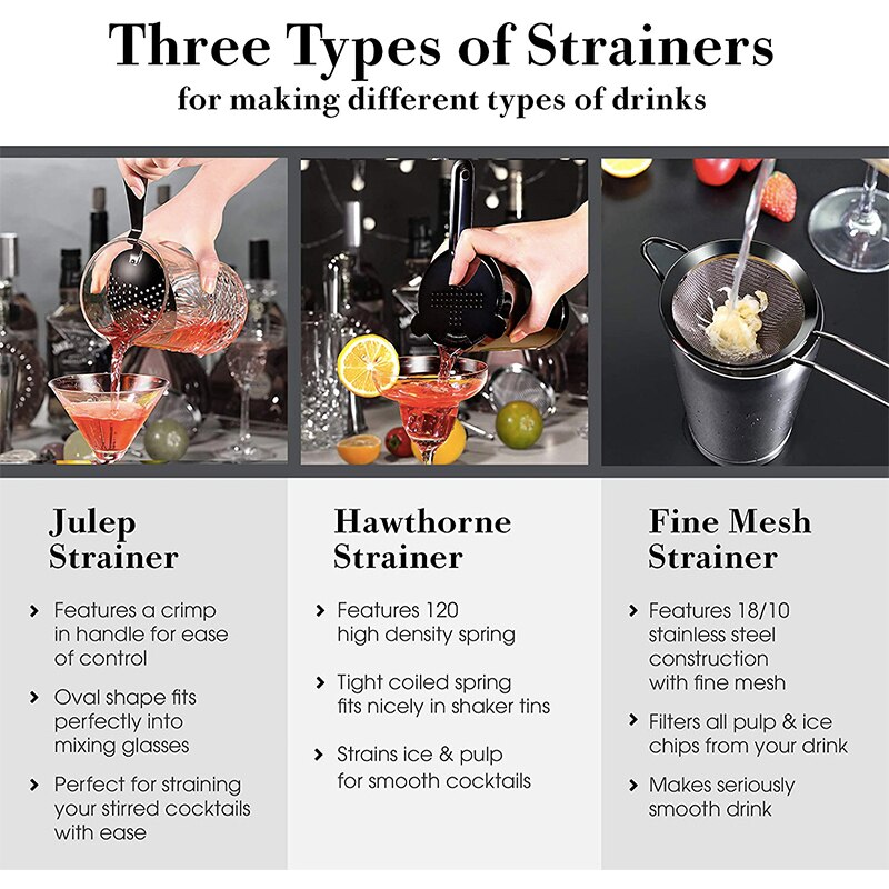 11-Piece Cocktail Shaker Bar Set Weighted Boston Cocktail Shakers, Strainers, Double Jigger, Muddler &amp; Spoon, Ice Tong Pourers