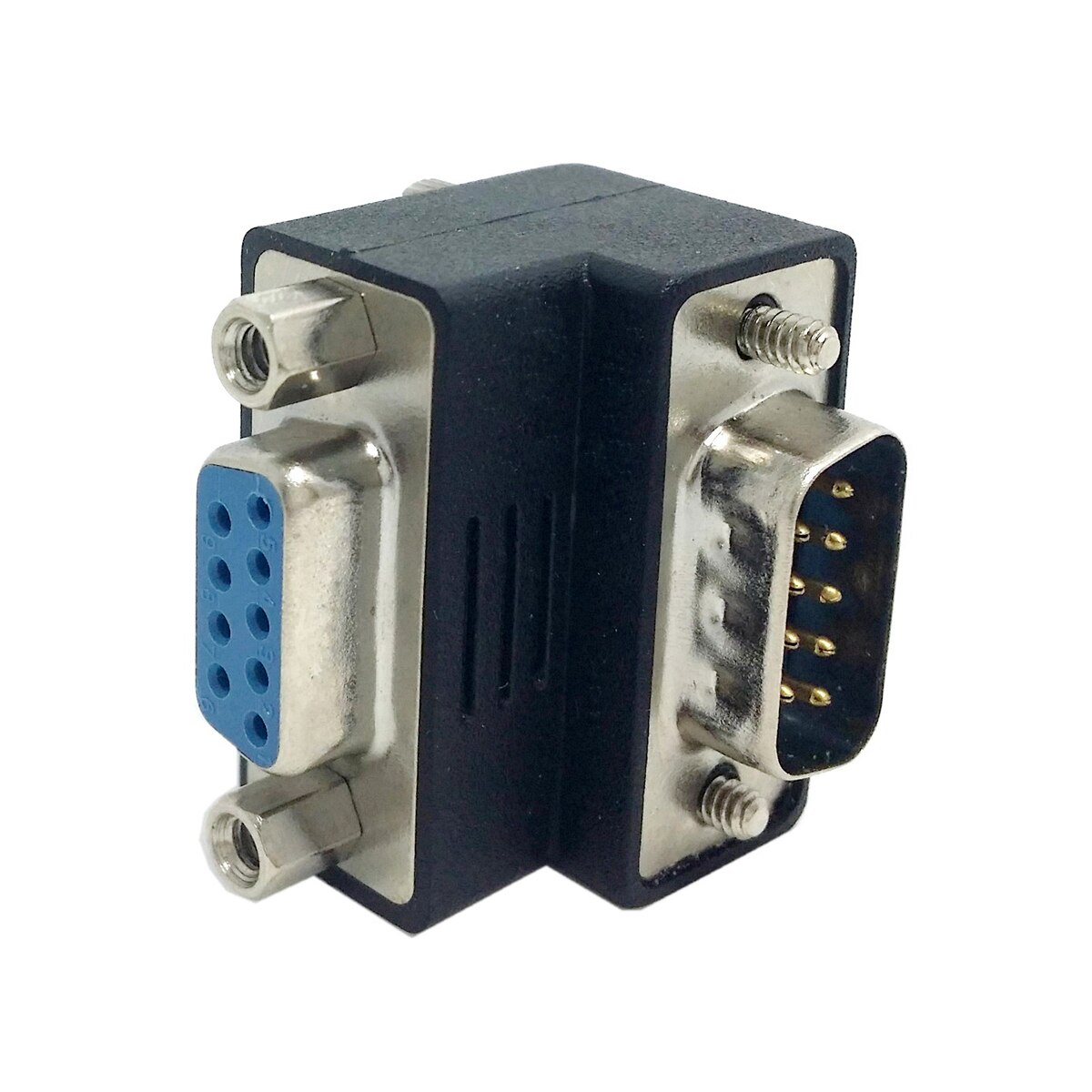 Cablecc 270 degree Down Right Angled RS232 D-Sub 9Pin Male screw type To Female Nut type extension Adapter