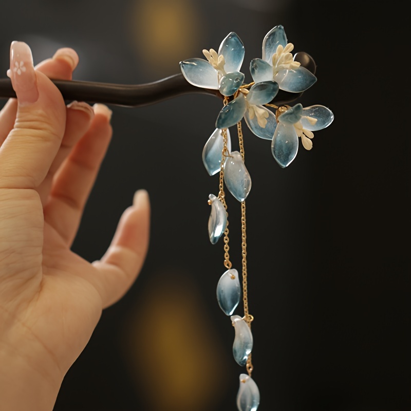 1 horquilla de flor azul retro, accesorios para el cabello de mujer cheongsam retro de estilo chino, accesorios para el cabello de mujer de de aleación de zinc: Default Title