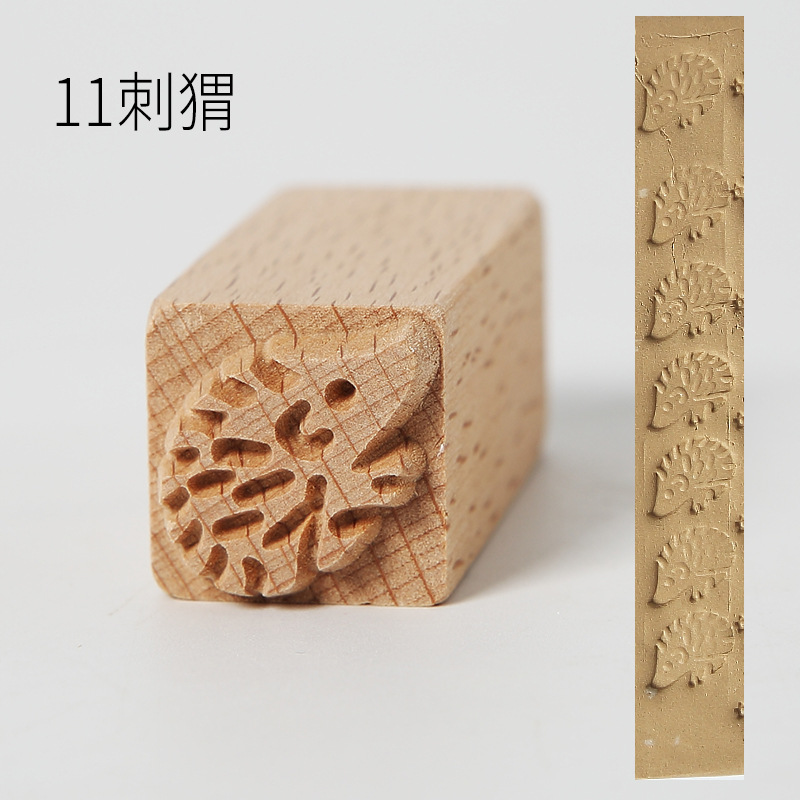 Pottery Wood Texture Seal 16-piece Set of Solid Wood Cartoon Seal Tool Pottery Clay Clay Moon Cake Stamp Mold: 11