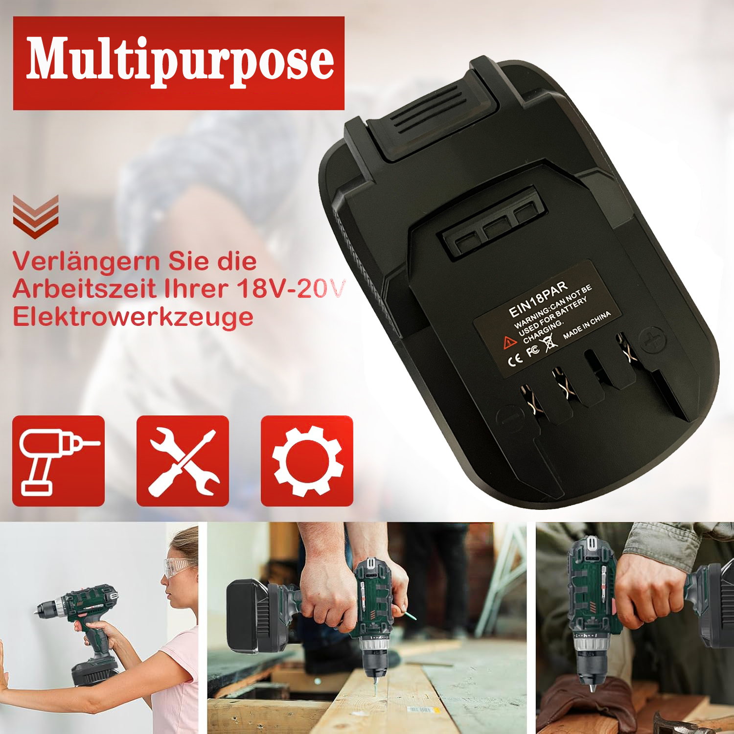 Adaptador de bateria para einhell 18v conversor de bateria de íon-lítio para parkside 20v bateria de íon-lítio ferramentas elétricas eiin18par