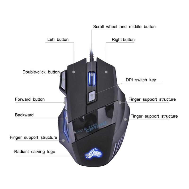 5500 dpi led optische usb bedrade gaming muis 7 knoppen gamer computermuizen 7 knoppen gamer muizen voor computer laptop pc