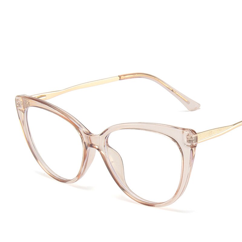 YOOSKE Anti Blue Light Glasses Women Retro Cat Eye Glasses TR90 Metal Spring Leg Optical Glass can be Equipped with Myopia Lens: champagne
