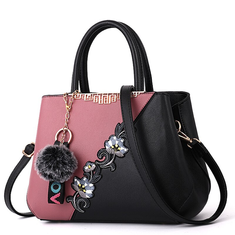 Embroidered Messenger Bags Women Leather Handbags Bags for Women Ladies Hand Bag Female bag: pink 2