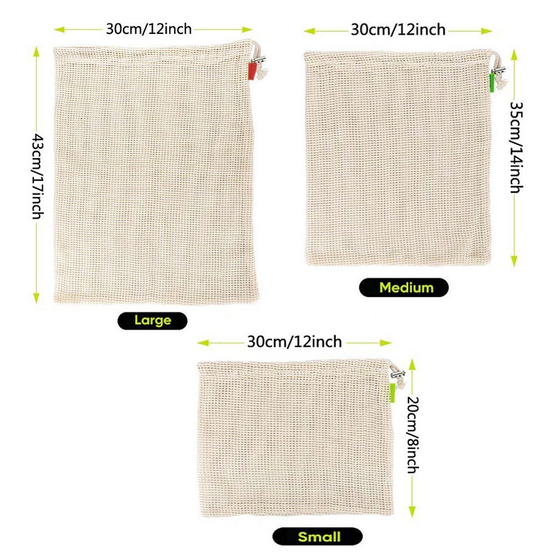 Reusable Organic Cotton Produce Bags Cotton Mesh Bags Biodegradable Eco-Friendly Shopping Storage Bag for Fruit, Vegetable, Toys