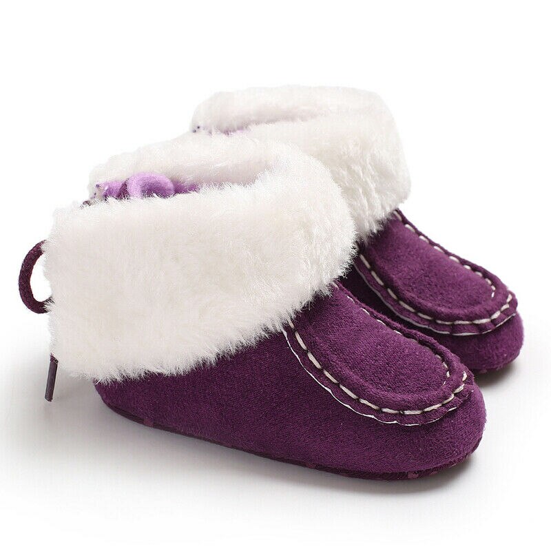 Winter Pluche Dikke Boot Warm Kid Baby Meisje Sneeuw Boot Strik Schoenen Zachte Katoenen Zool Prewalker Crib Kinderen pluche Laarzen: Paars / 13-18 months