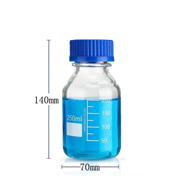 Botellas de almacenamiento de medios de vidrio redondas graduadas, color marrón/transparente, 25-1000ml, con tapas de tornillo GL45 azules para líquidos reactivos de agua de laboratorio, 1 Uds.: Caqui oscuro