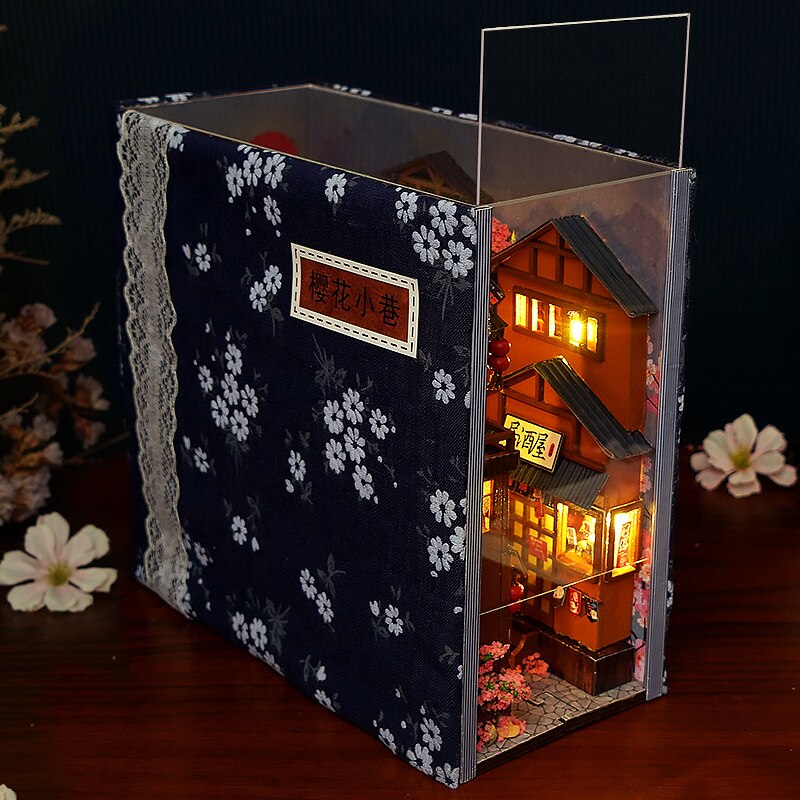 Kits de inserción de estante para rincón de libros, casa de muñecas en miniatura con muebles, caja para habitación, sujetalibros de flores de cerezo, tienda japonesa, juguetes,