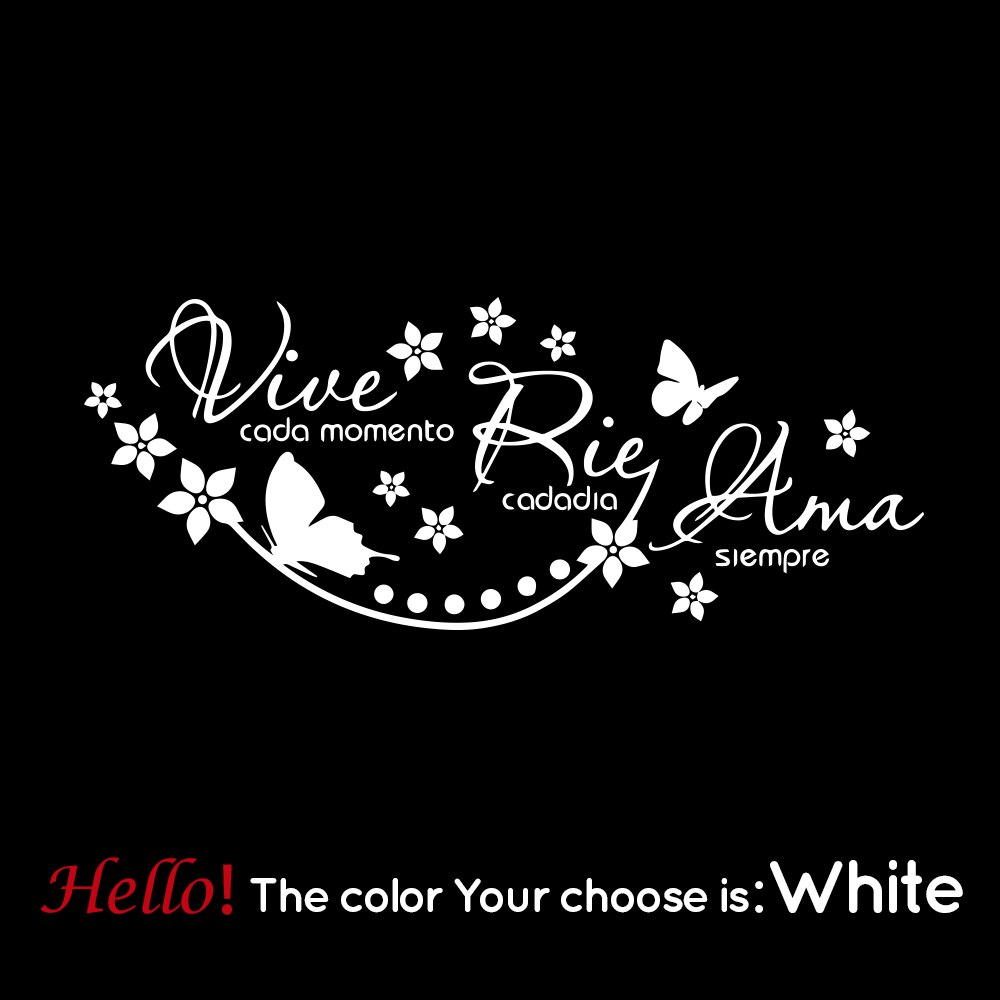 espagnol vinyle autocollant Mural dire Vive Cada Momento Rie Cada Dia Ama Siempre autocollants Mural salon décoration: WHITE