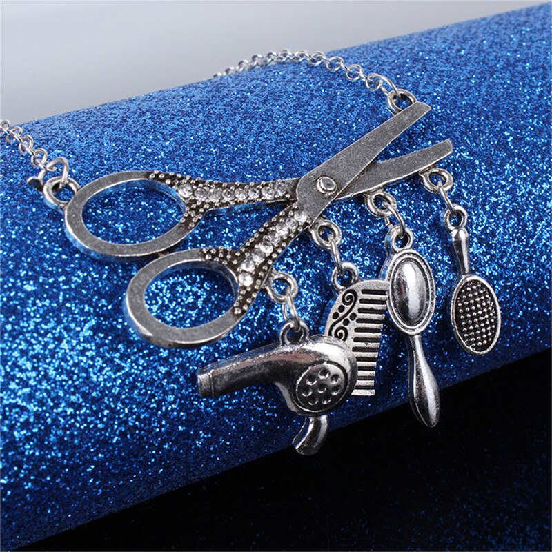 Design Vintage collana a forbice parrucchiere fascino collane e asciugatrice/forbice/pettine cosmetologibarbiere parrucchiere presente