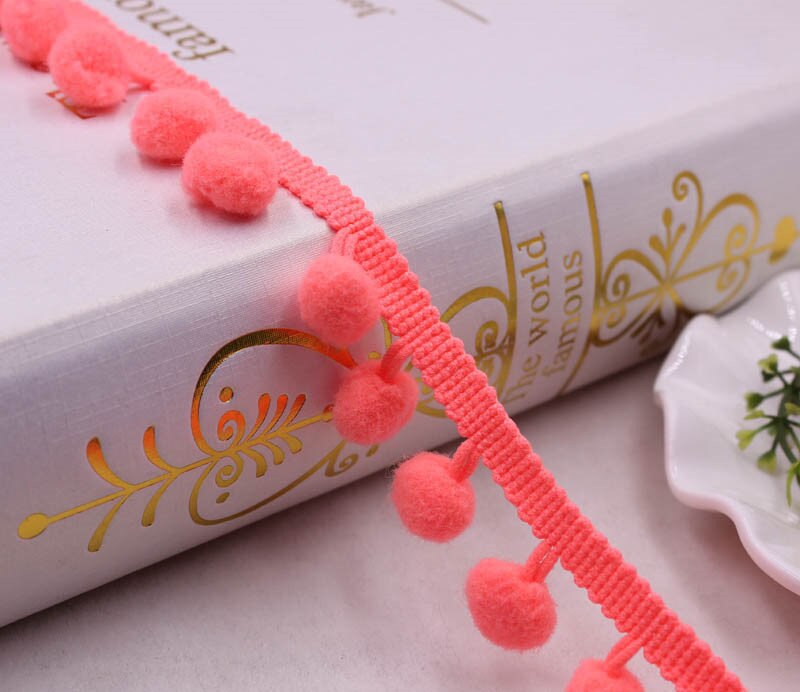 5 yards/rulle pompom spetsband sömnadstillbehör pom pom tofs pompoms trim bollfransar broderi gör-det-själv klädseltyg: Rosa