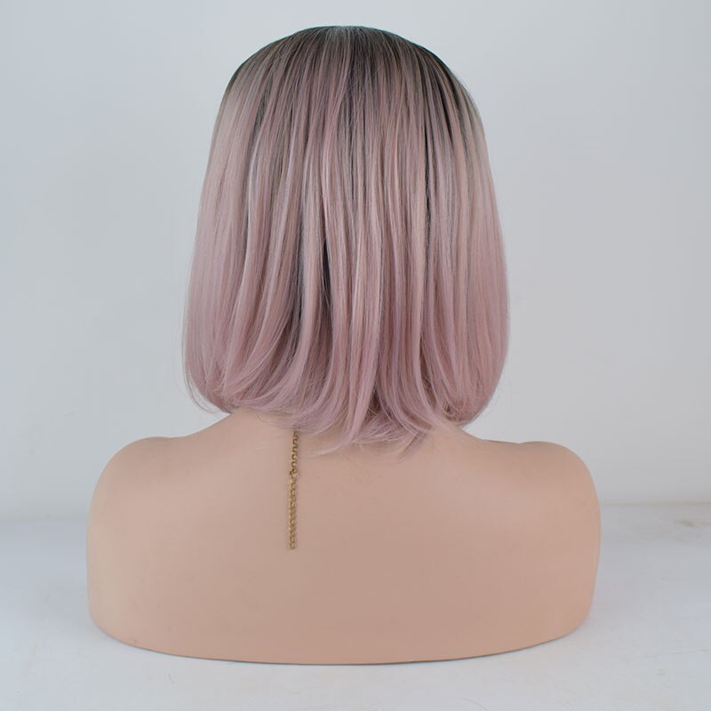 Bombshell Korte Rechte Bob Synthetisch Haar Lace Front Pruik Zwart Ombre Roze Hittebestendige Vezel Haar Middelste Deel Voor Vrouwen pruiken
