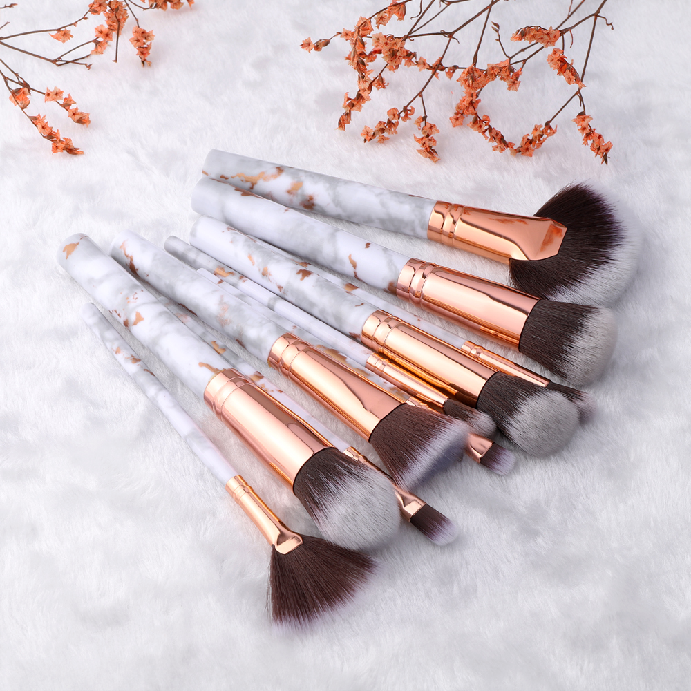 FLD10/15Pcs Marble Kabuki Makeup Brushes Set Cosmetic Eye Shadow Foundation Blush Blending Beauty Make Up Brush Tools Maquiagem: sector  10pcs gold