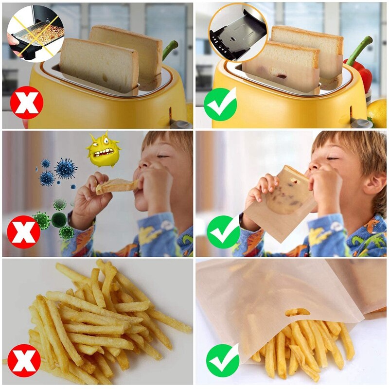 Reusable Toaster Bags Nonstick Bread Sandwich Paper Bag Heat Resistant Kitchen Cook Toaster Oven Bags for Grilled Food