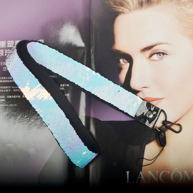 Moda dupla cor lantejoulas tecido de banda larga ajustável cordão do telefone móvel para o iphone 11 xs correia pescoço pendurar corda