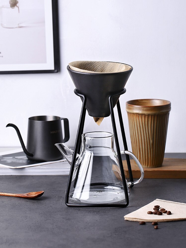 Hand brewed coffee filter set with V60 Glass Coffee pot hand brewing pots coffee pour over coffee kettle pot dripper stand cup