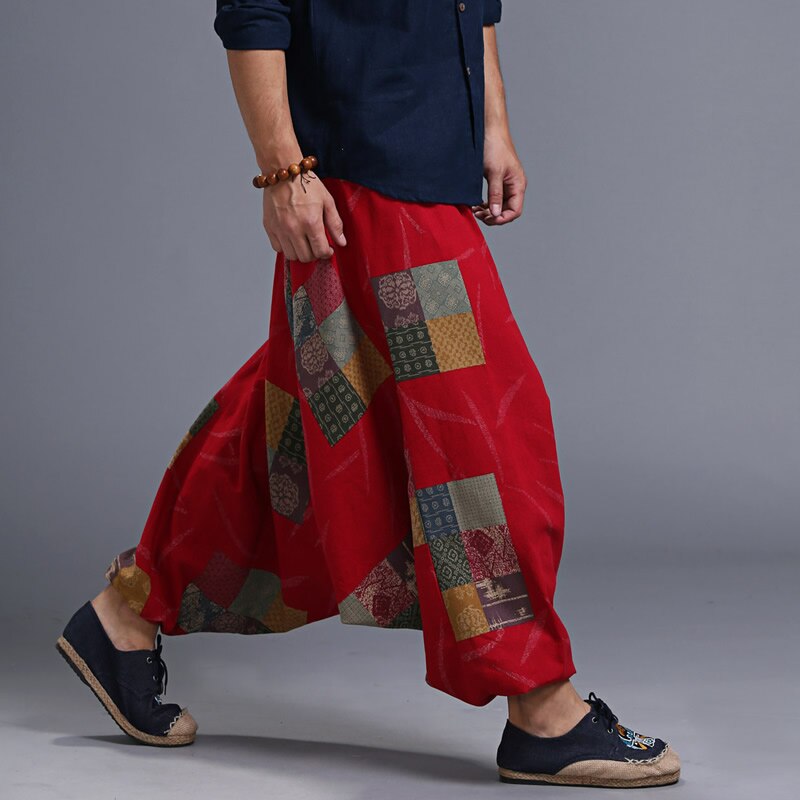 Plus koko miesten haaremihousut hiphop löysät leveät lahkeet housut puuvilla pellava iso haara lenkkeilijät boho tanssihousut nepal style
