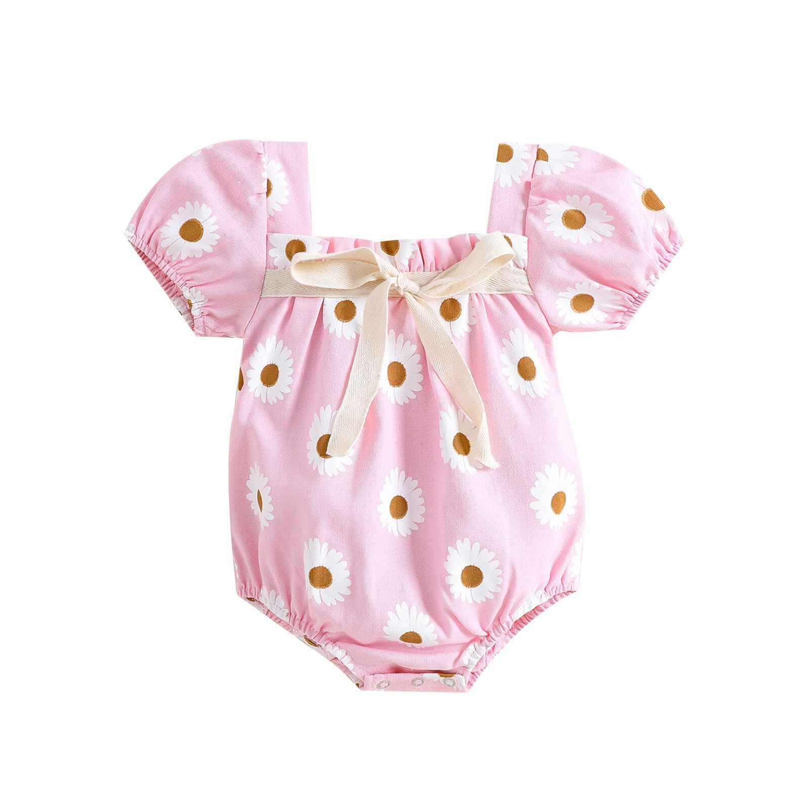 Zomer Baby Meisje Bodysuit Baby Meisje Kleding Kinderen Daisy Print Vierkante Hals Korte Mouwen Baby Meisje Jumpsuit Zomer Kleding: Roze / 3M