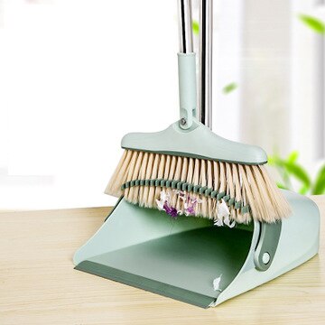 Magic Foldable Standing Broom and Dustpan Set Windproof Rotatable Adjustable Filter Hair Floor Cleaning Broom Crumb Tools: Green