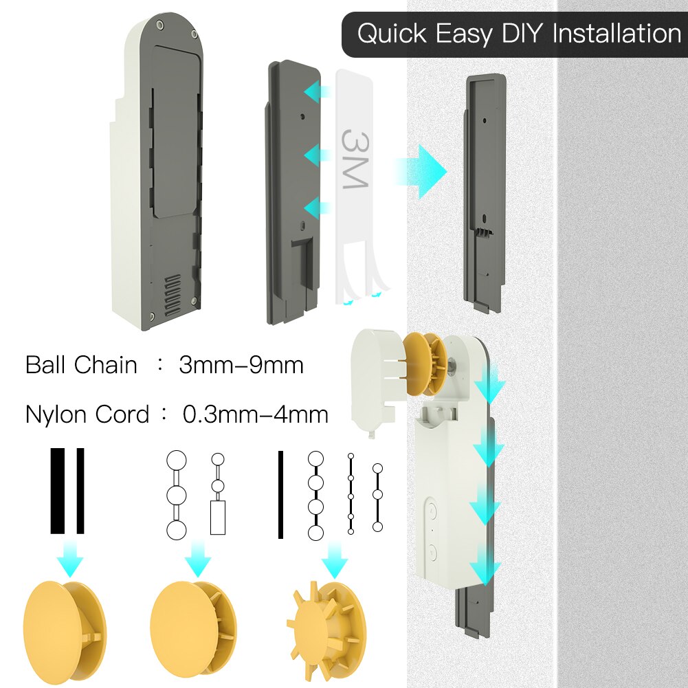 MoesHouse DIY Smart Roller Blinds Drive Motor Motorized Chain Powered By Charger Build-in Bluetooth APP Remote Control.