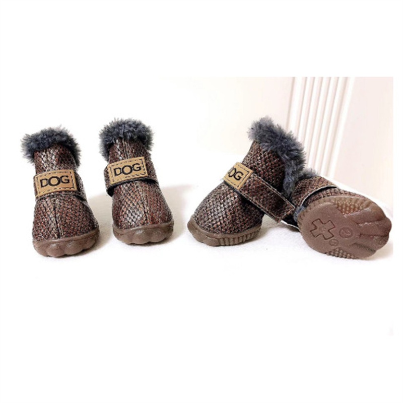 Leather Dog Snow Boots Waterproof Chihuahua Pug Shoes Pet Supplies 4 Pcs/set Winter Pet Dog Shoes For Small Dogs Cats Super Warm